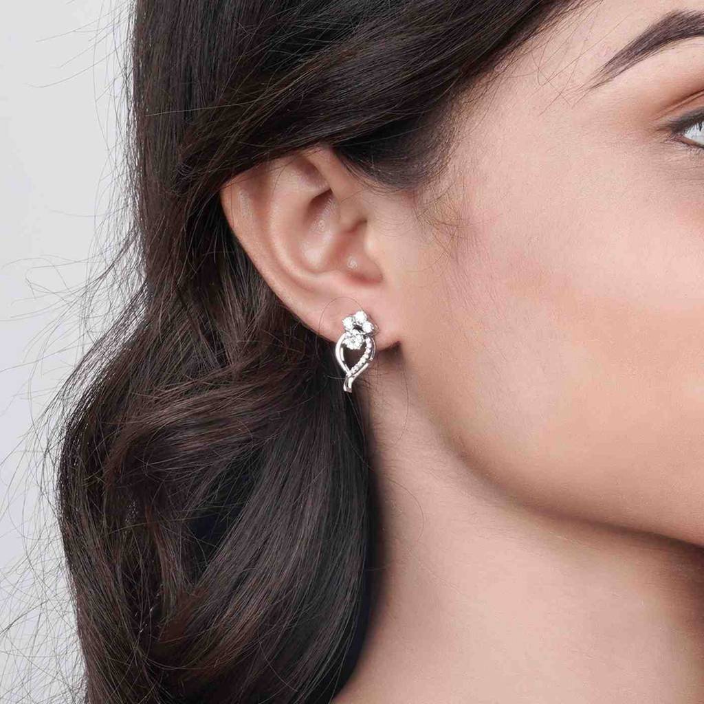Silver Open Heart Zircon Stud Earrings : ZLE-1121