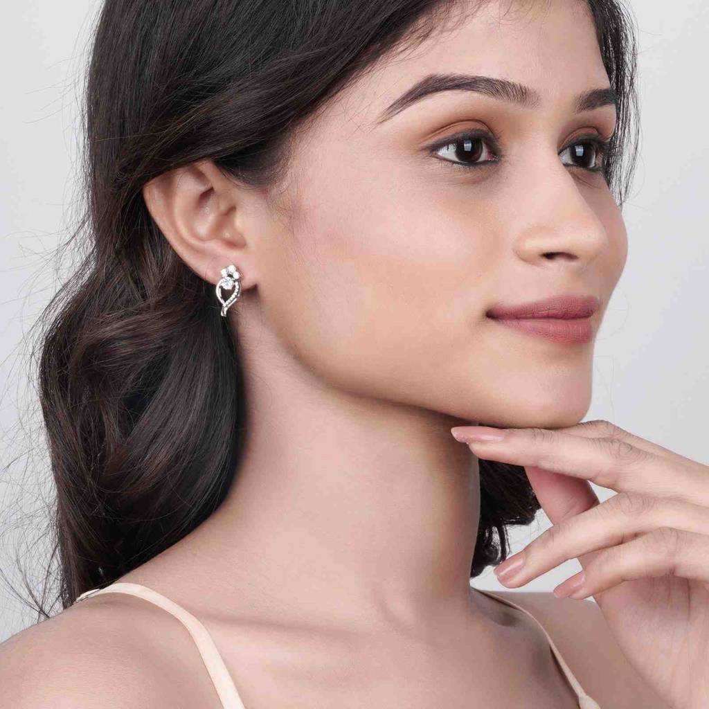 Silver Open Heart Zircon Stud Earrings : ZLE-1121