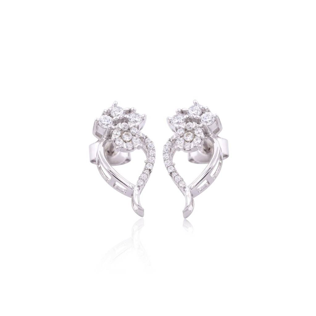 Silver Open Heart Zircon Stud Earrings : ZLE-1121