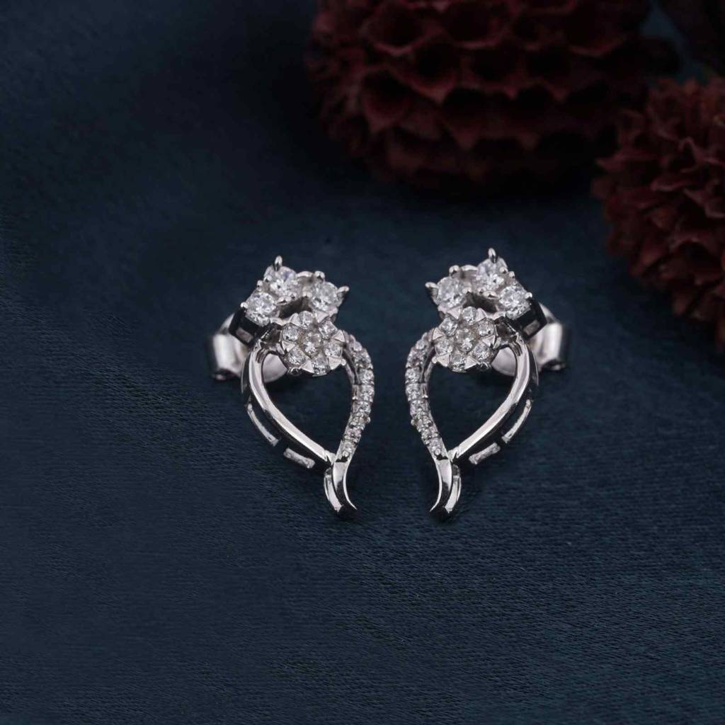 Silver Open Heart Zircon Stud Earrings : ZLE-1121