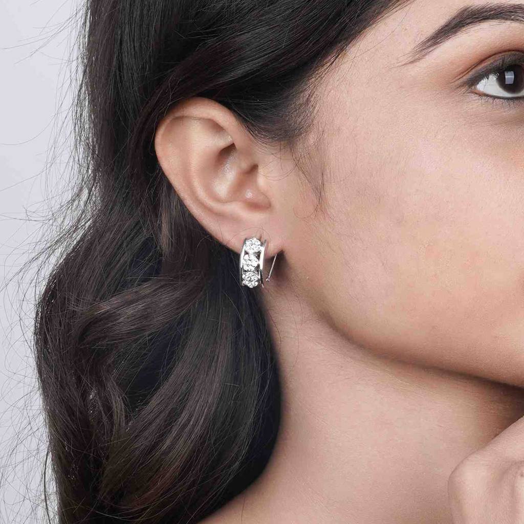 Silver Sparkling Shine Hoop Earrings : ZLE-1122
