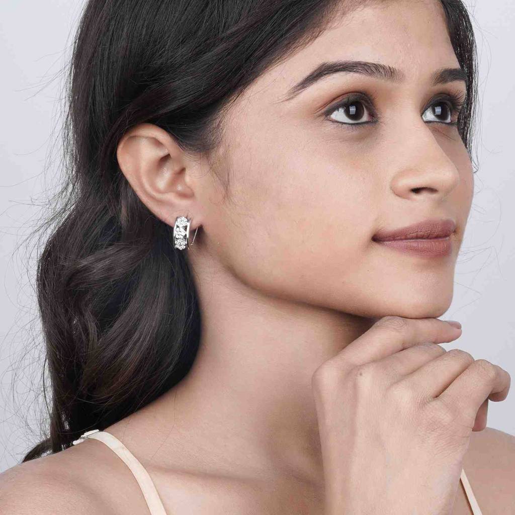 Silver Sparkling Shine Hoop Earrings : ZLE-1122