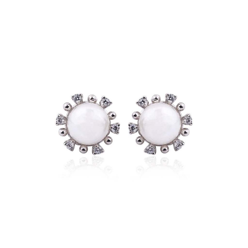 Silver Pearl Petal Earrings : ZLE-1123