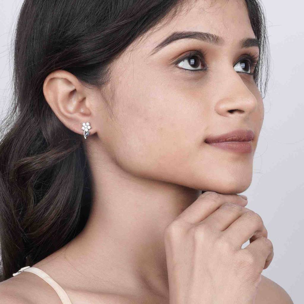 Silver Sapphire Blue Star Earrings : ZLE-1124