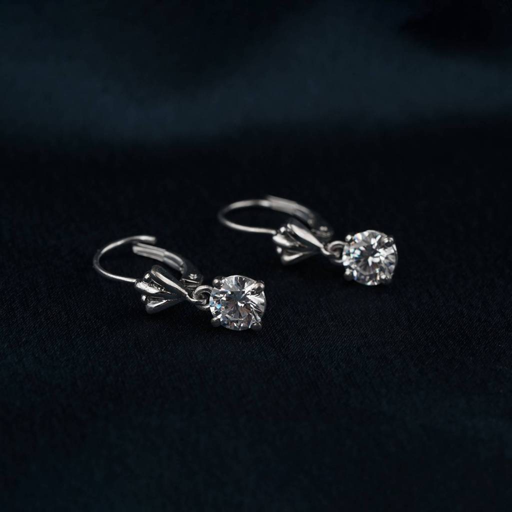 Silver Crown Drop Earrings : ZLE-1130