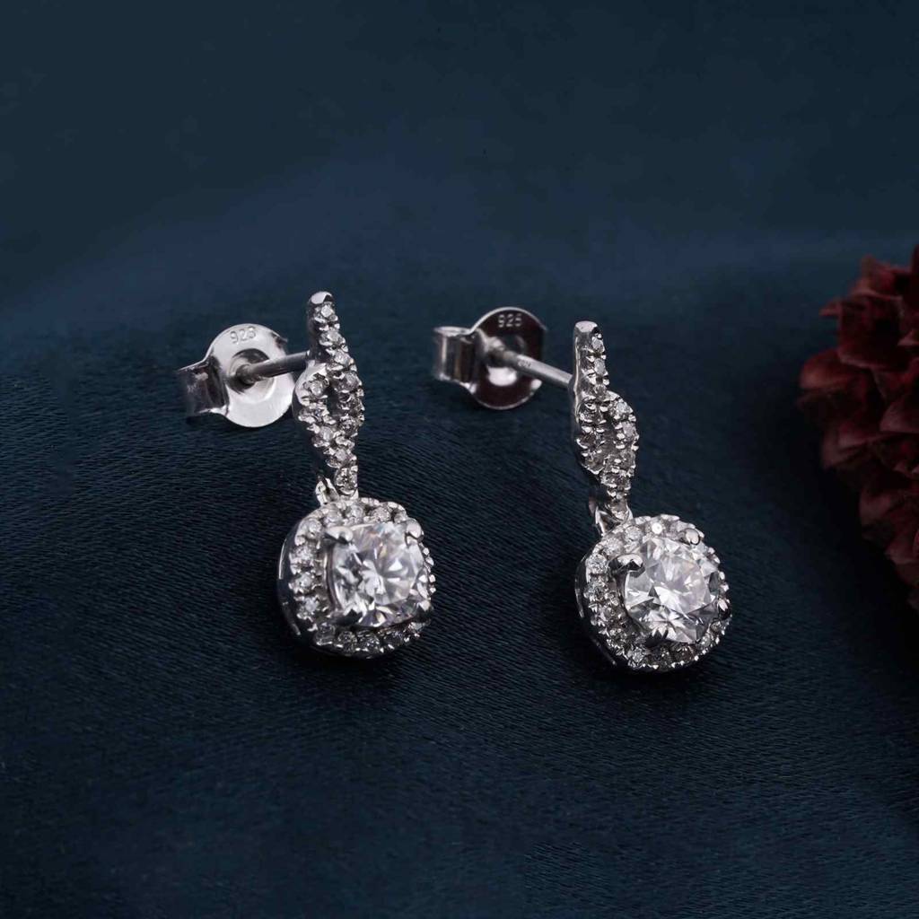 Silver Drizzle Halo Drop Earrings : ZLE-1131