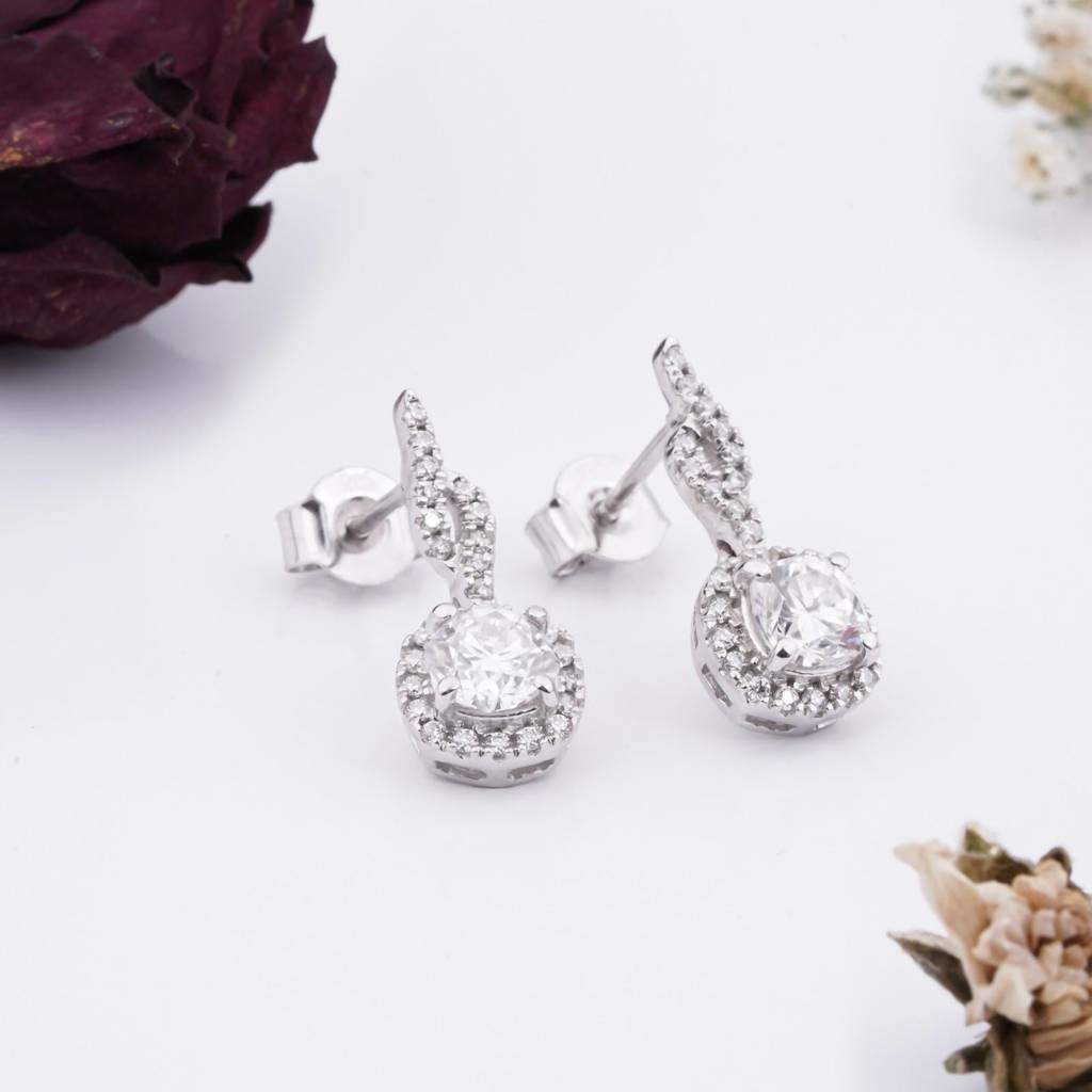 Silver Drizzle Halo Drop Earrings : ZLE-1131