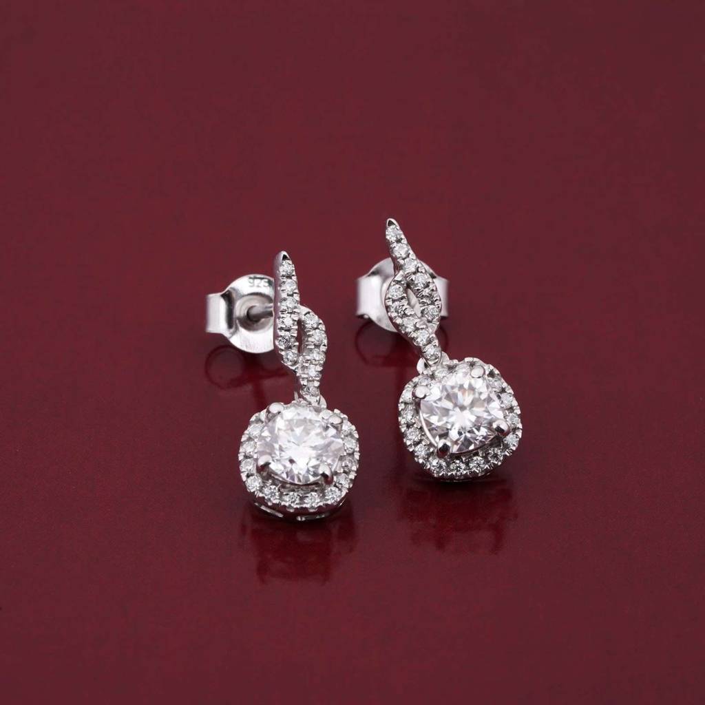 Silver Drizzle Halo Drop Earrings : ZLE-1131
