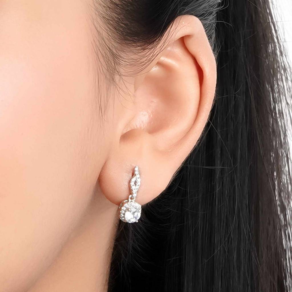 Silver Drizzle Halo Drop Earrings : ZLE-1131