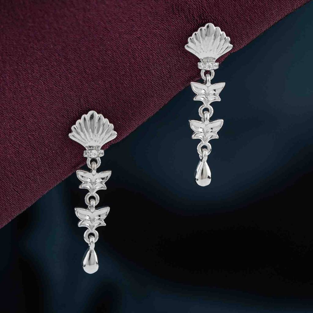 Silver Tribal Petal Layer Drop Earrings : ZLE-1143