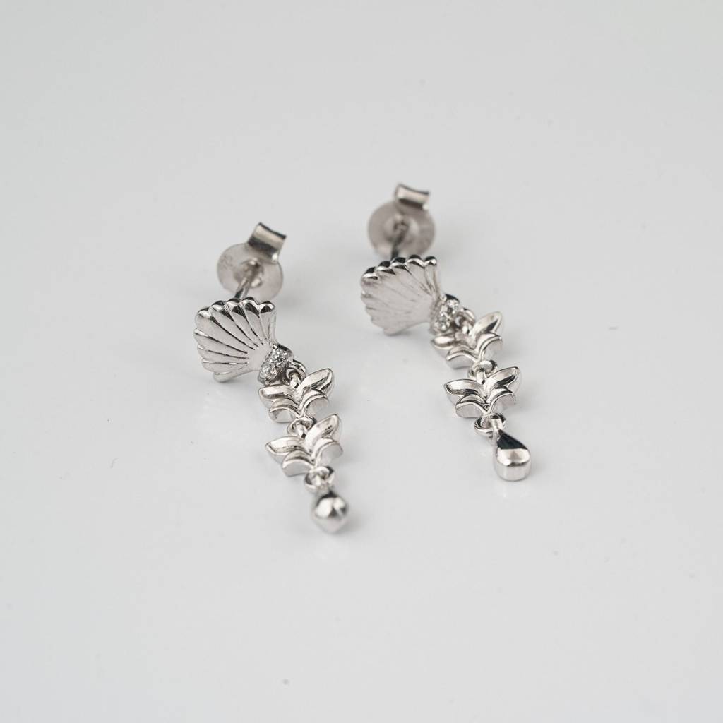 Silver Tribal Petal Layer Drop Earrings : ZLE-1143