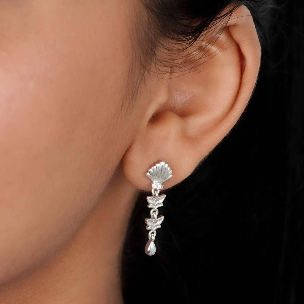 Silver Tribal Petal Layer Drop Earrings : ZLE-1143