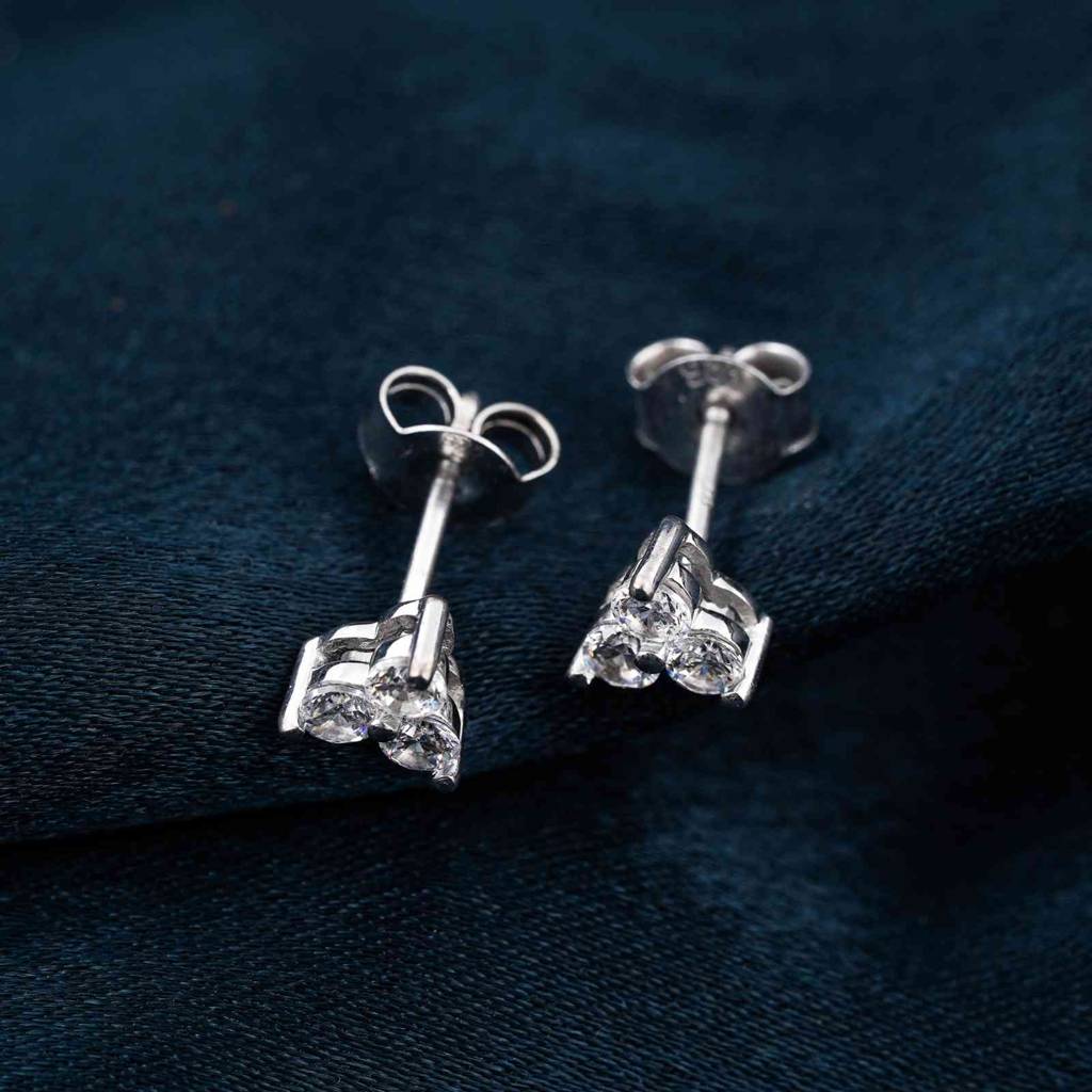 Silver Three Stoned Stud Earrings : ZLE-1147