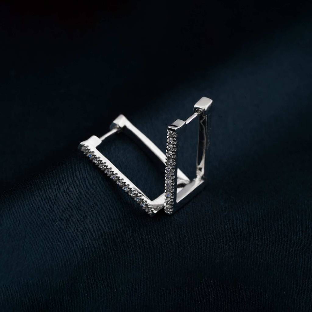 Silver Square Hoop Earrings : ZLE-1149