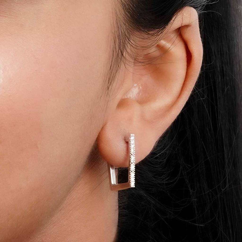 Silver Square Hoop Earrings : ZLE-1149