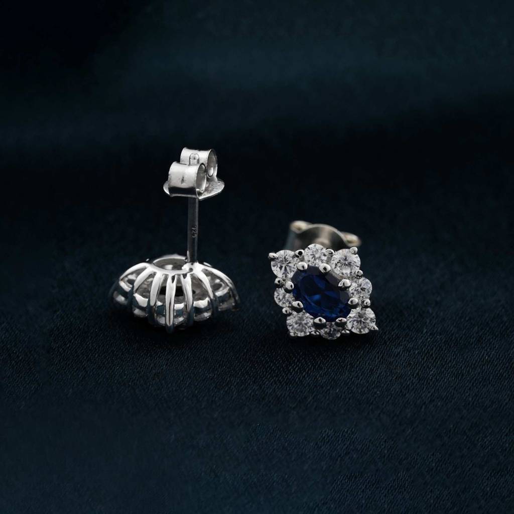 Silver Blue Cocktail Stud Earrings : ZLE-1151