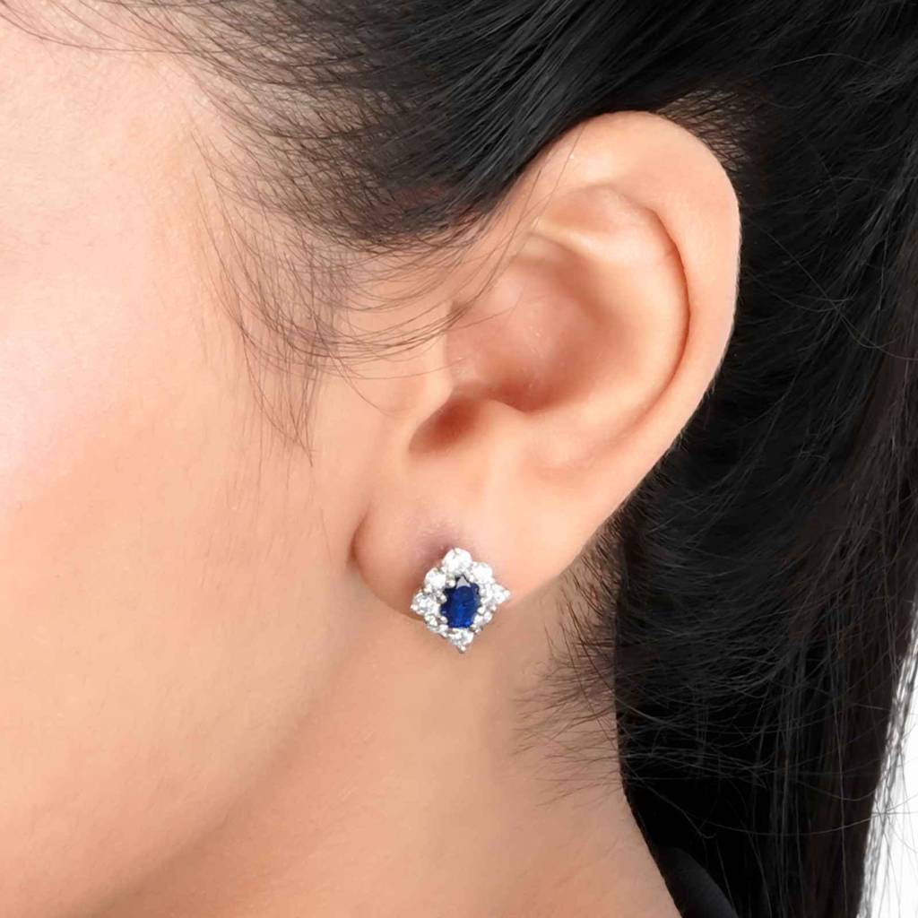 Silver Blue Cocktail Stud Earrings : ZLE-1151
