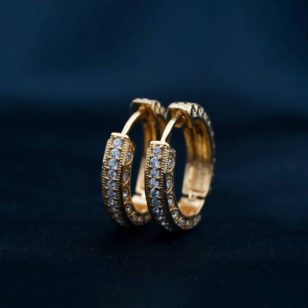 Golden Hip Hop Hoop Earrings : ZLE-1154