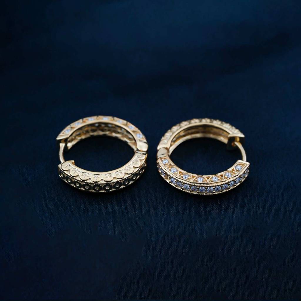 Golden Hip Hop Hoop Earrings : ZLE-1154