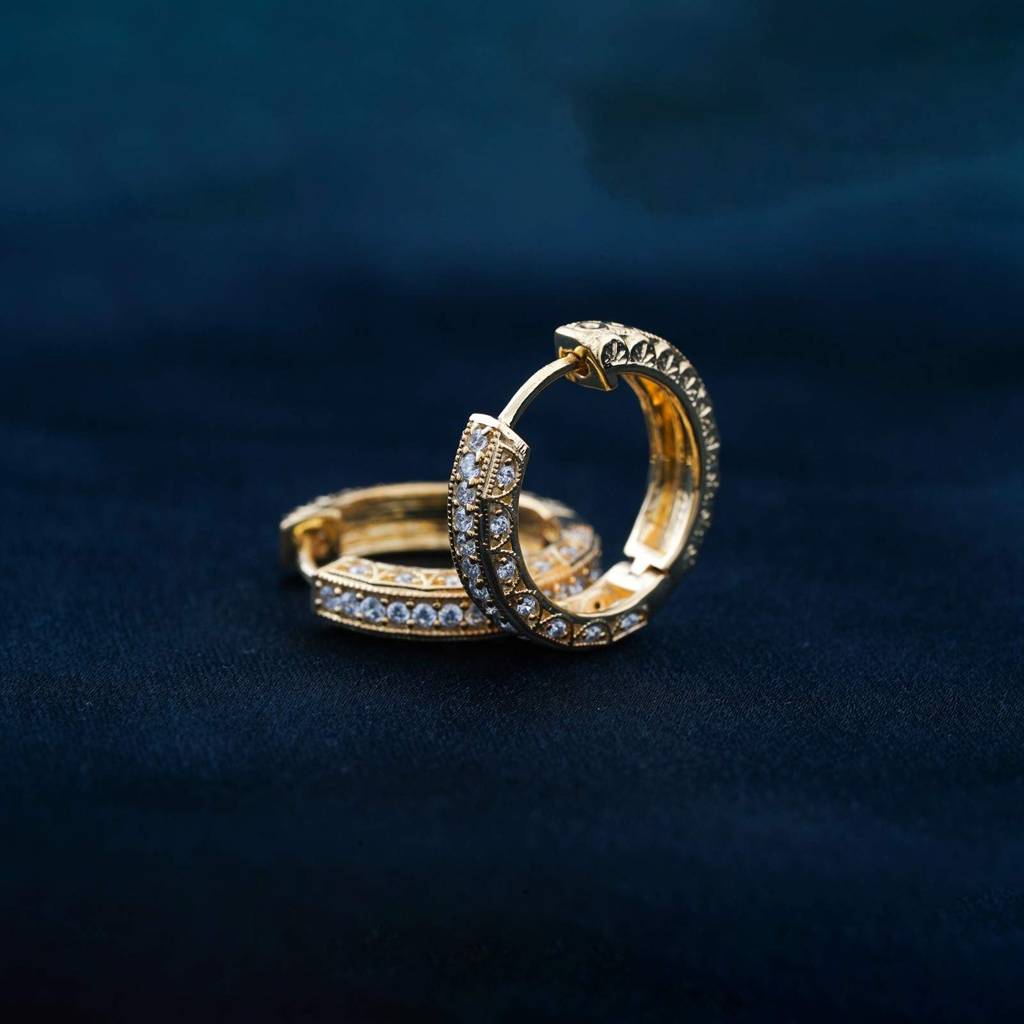 Golden Hip Hop Hoop Earrings : ZLE-1154