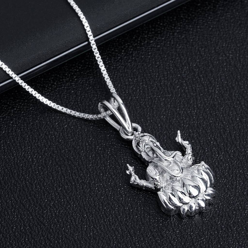 Silver Lord Ganesha Sitting On Lotus Pendant : ZLGDP-1020