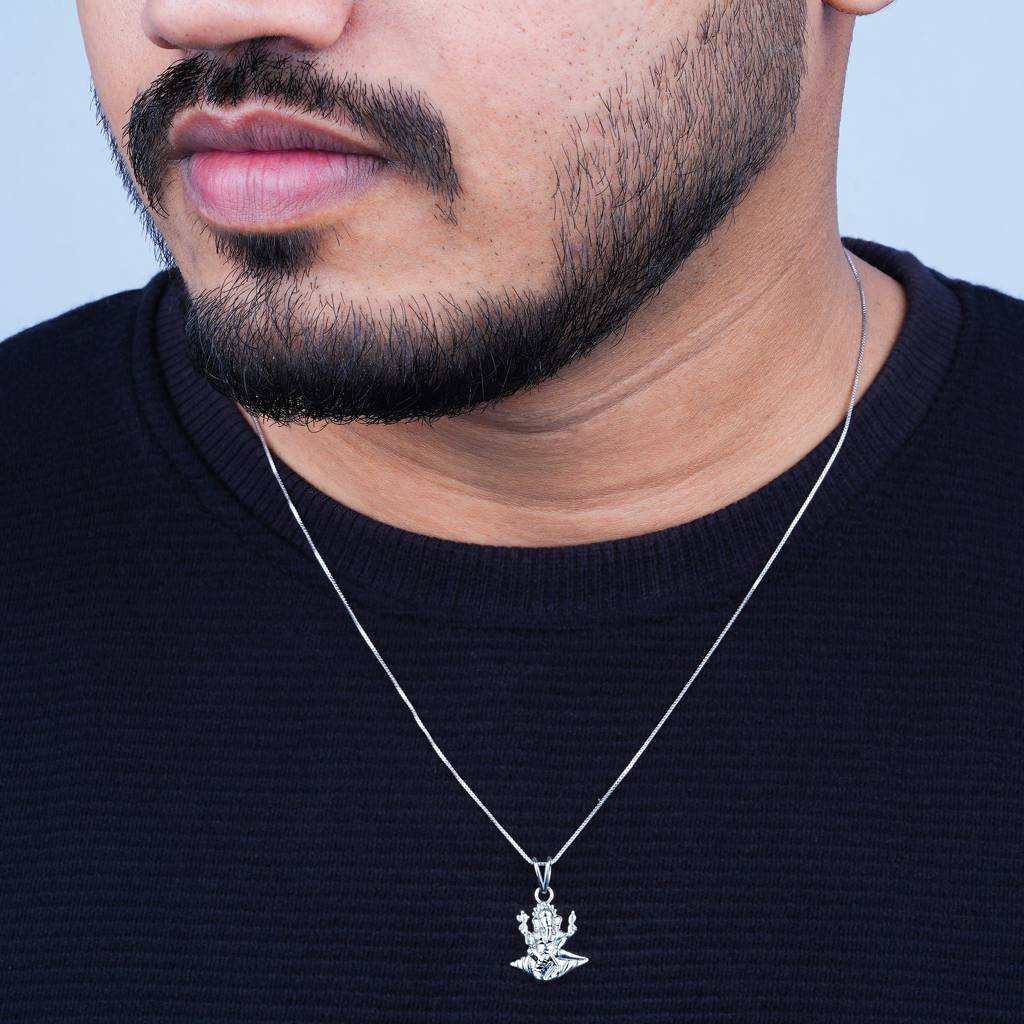 Silver Deva Shree Ganesha Sitting On Shankh Pendant : ZLGDP-1025