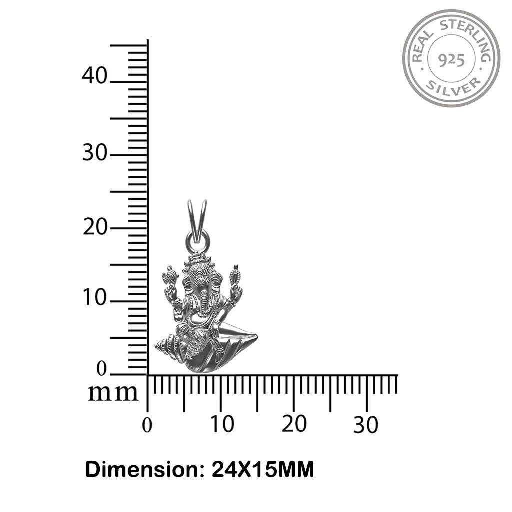 Silver Deva Shree Ganesha Sitting On Shankh Pendant : ZLGDP-1025