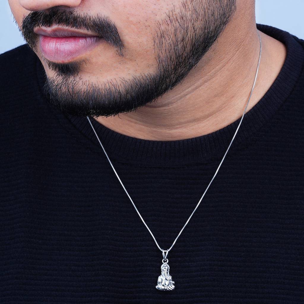 Silver Ganpati Bappa Silver Pendant : ZLGDP-1031