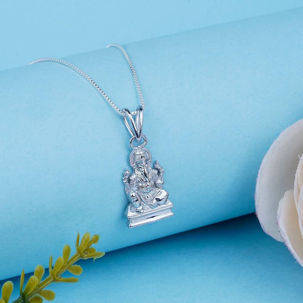 Silver God Ganesha Sitting Sterling Silver Pendant : ZLGDP-1041