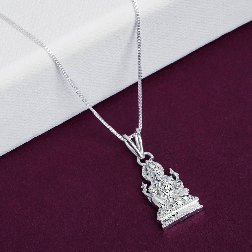 Silver God Ganesha Sitting Sterling Silver Pendant : ZLGDP-1041