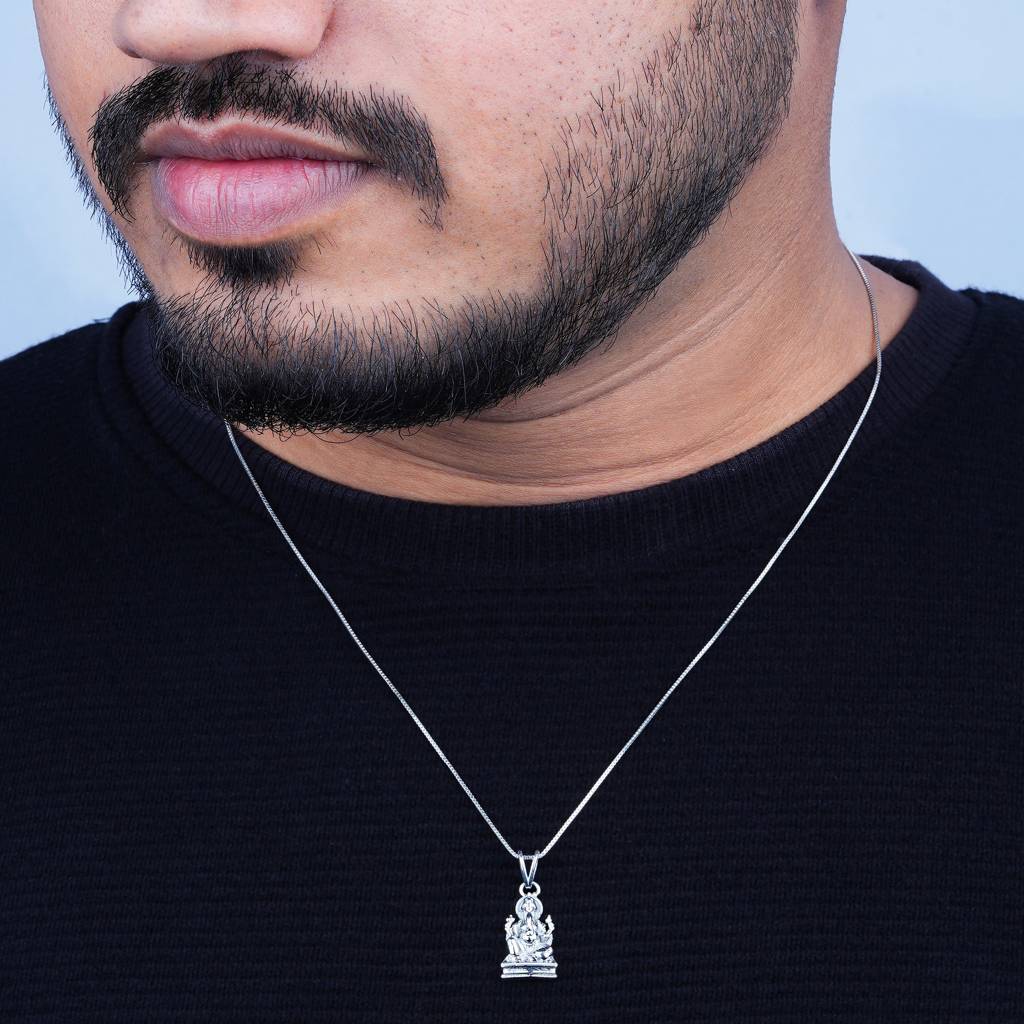 Silver God Ganesha Sitting Sterling Silver Pendant : ZLGDP-1041