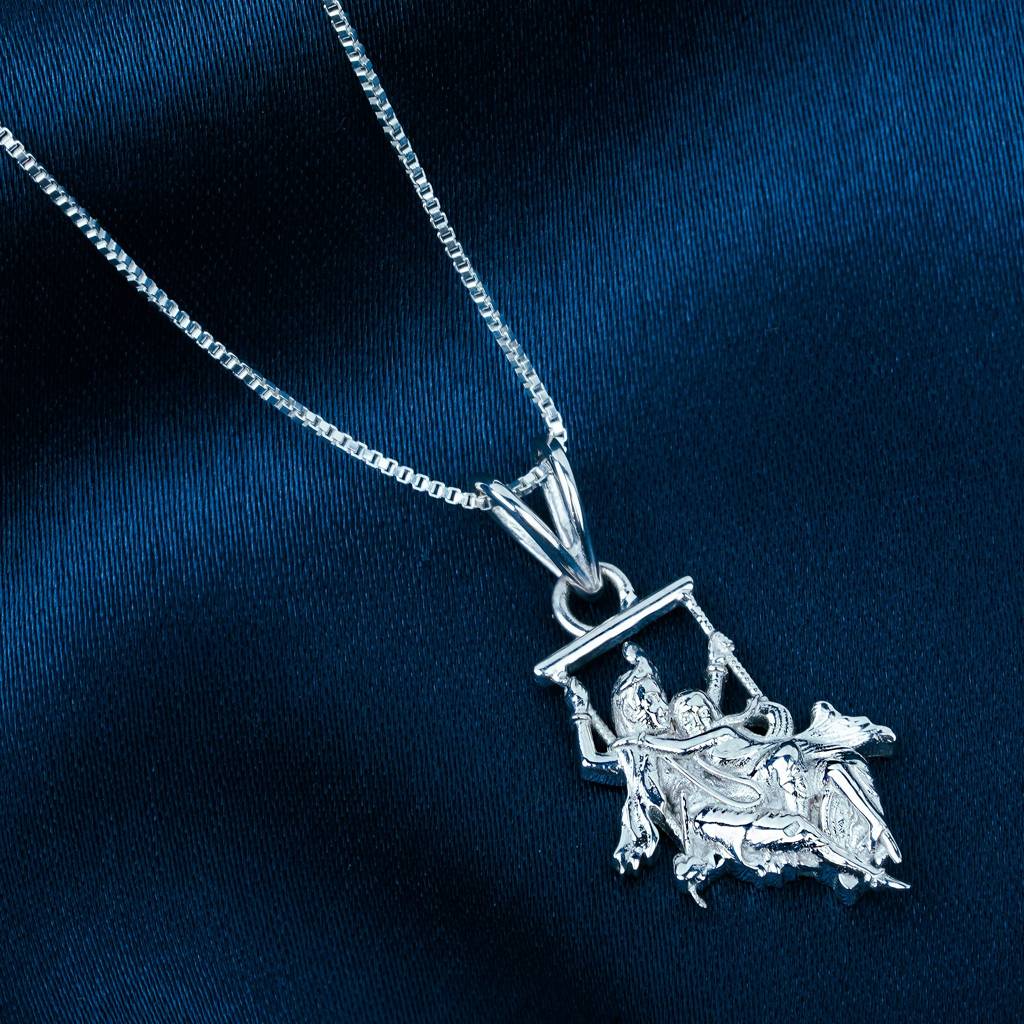 Silver Hindu God Krishna With Radha Blessing Statue Pendant : ZLGDP-1048