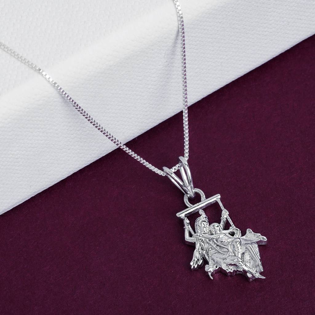 Silver Hindu God Krishna With Radha Blessing Statue Pendant : ZLGDP-1048
