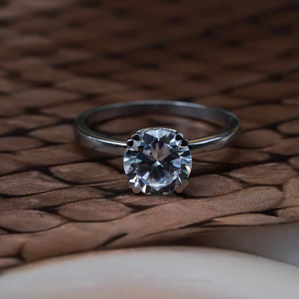 Silver 1Ct Moissanite Classic Solitaire Engagement Ring : ZLM10038_10