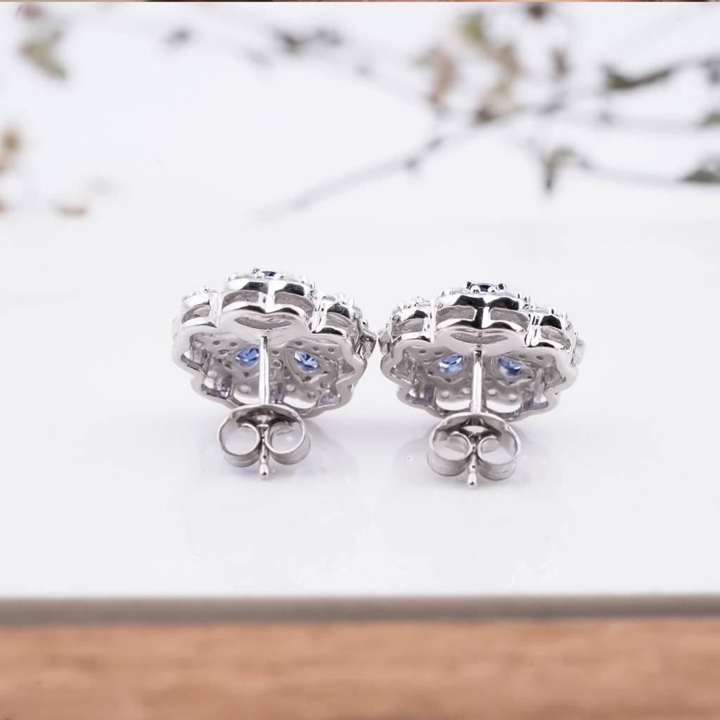 0.50Ct Moissanite & Sapphire Ultimate Flower Stud Earrings : ZLM10060