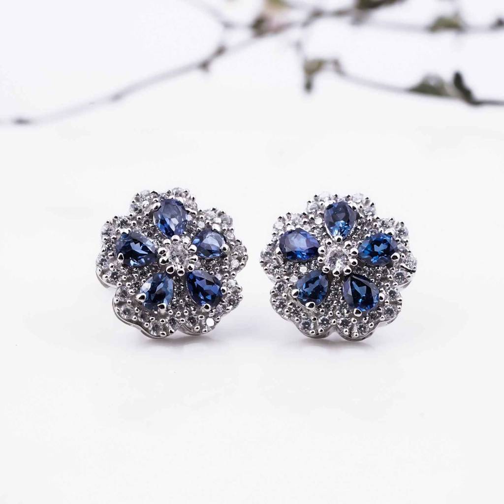 0.50Ct Moissanite & Sapphire Ultimate Flower Stud Earrings : ZLM10060