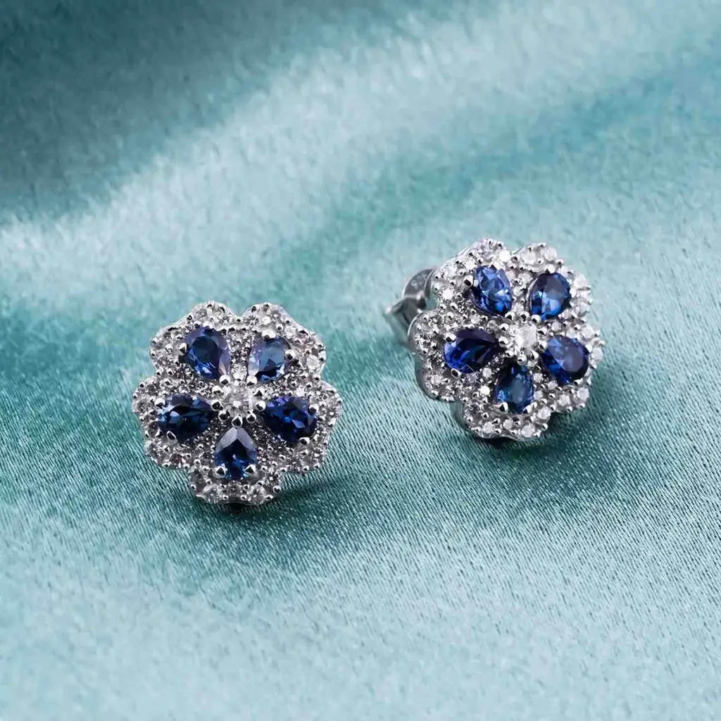 0.50Ct Moissanite & Sapphire Ultimate Flower Stud Earrings : ZLM10060