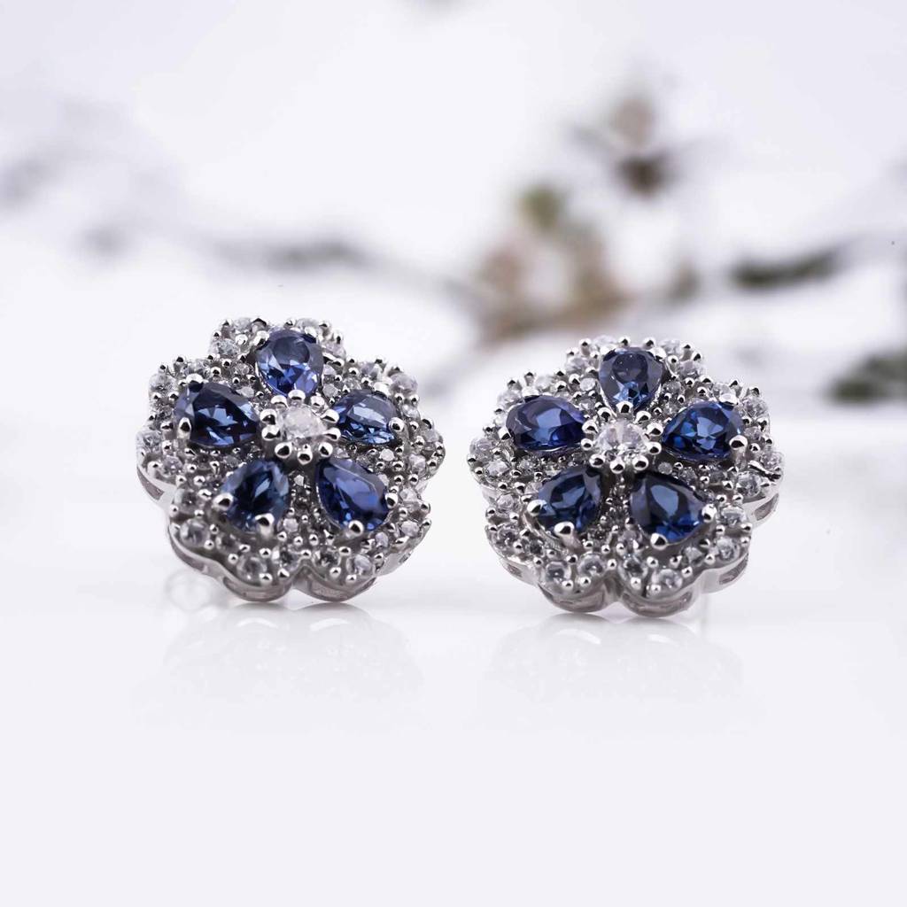 0.50Ct Moissanite & Sapphire Ultimate Flower Stud Earrings : ZLM10060