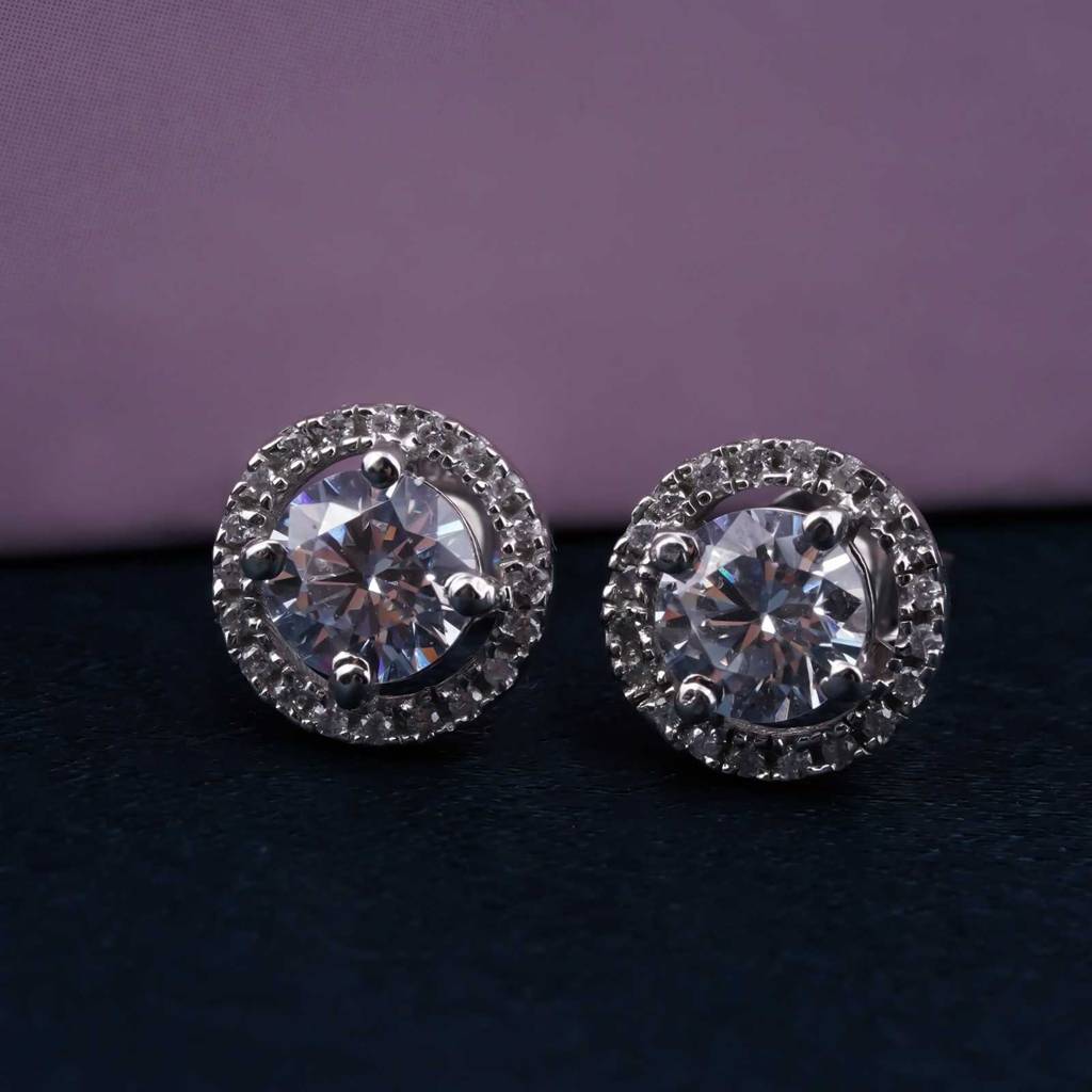 Silver 2Ct Moissanite Open Halo Stud Earrings Silver 2Ct