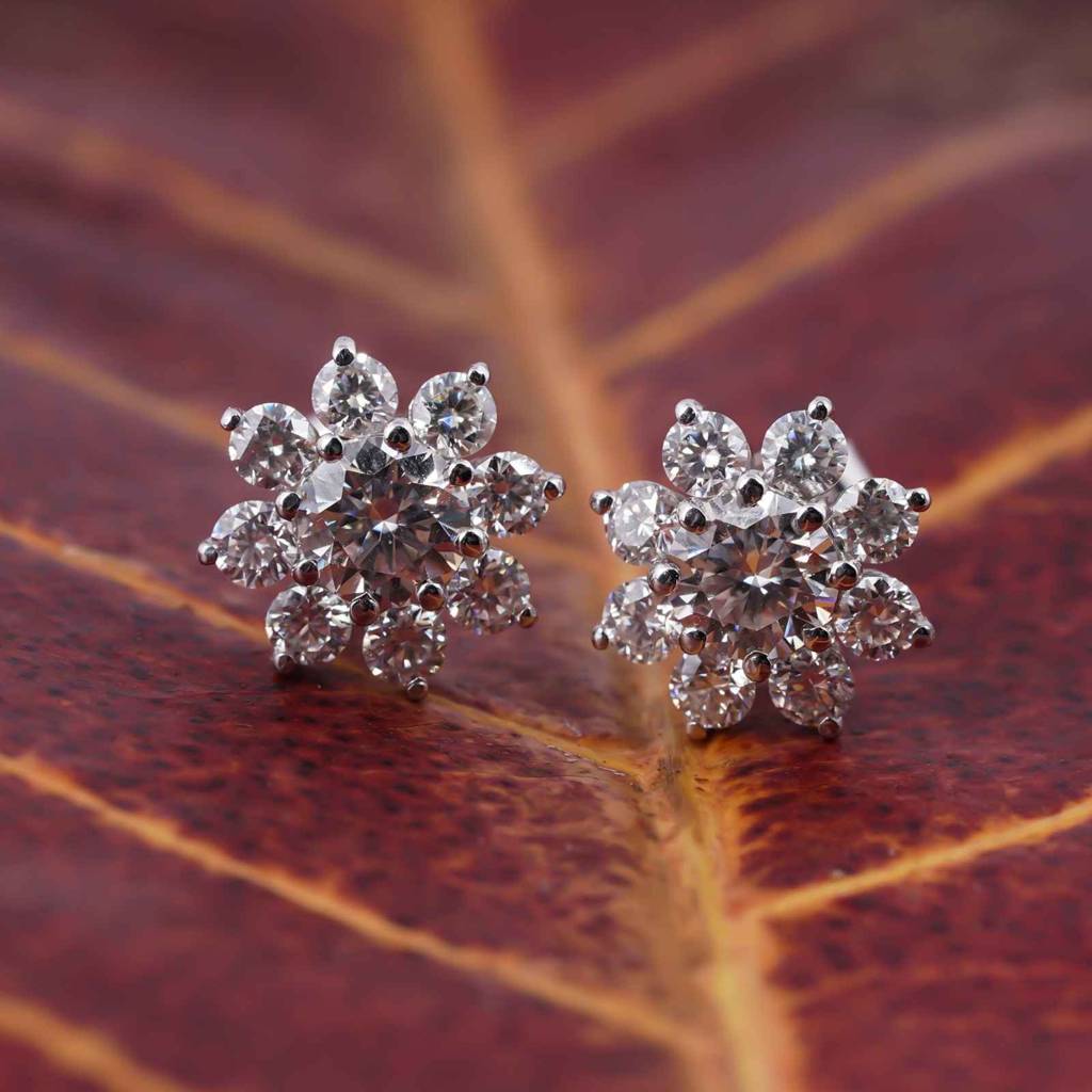 Silver Moissanite Cocktail Flory Stud Earrings : ZLM10065