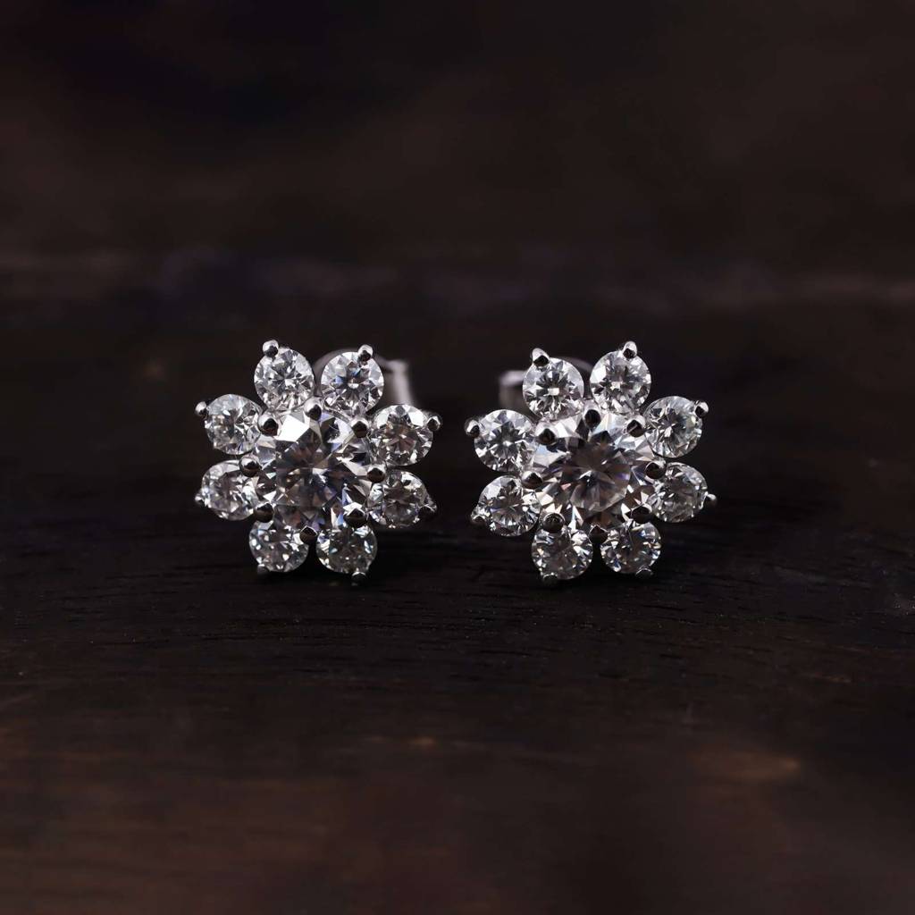 Silver Moissanite Cocktail Flory Stud Earrings : ZLM10065