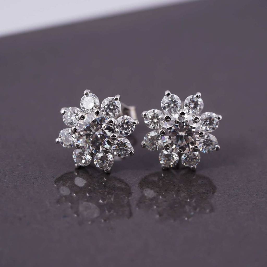 Silver Moissanite Cocktail Flory Stud Earrings : ZLM10065