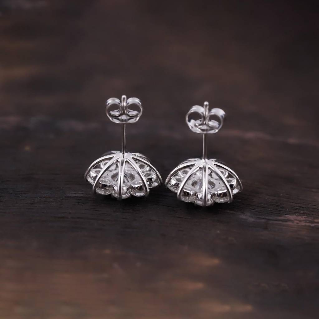 Silver Moissanite Cocktail Flory Stud Earrings : ZLM10065