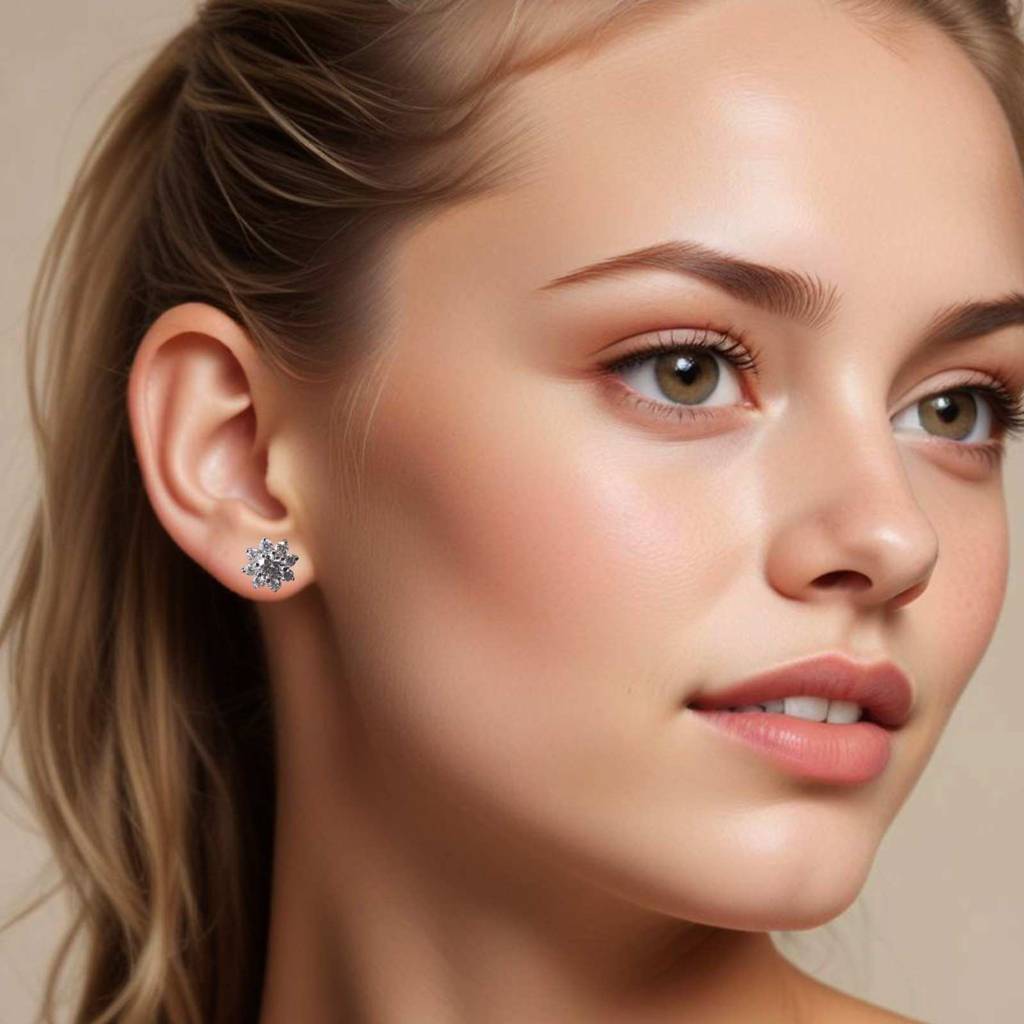 Silver Moissanite Cocktail Flory Stud Earrings : ZLM10065