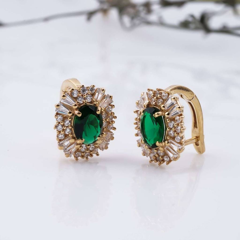 Golden Green Emerald & Moissanite Huggie Earrings : ZLM10066