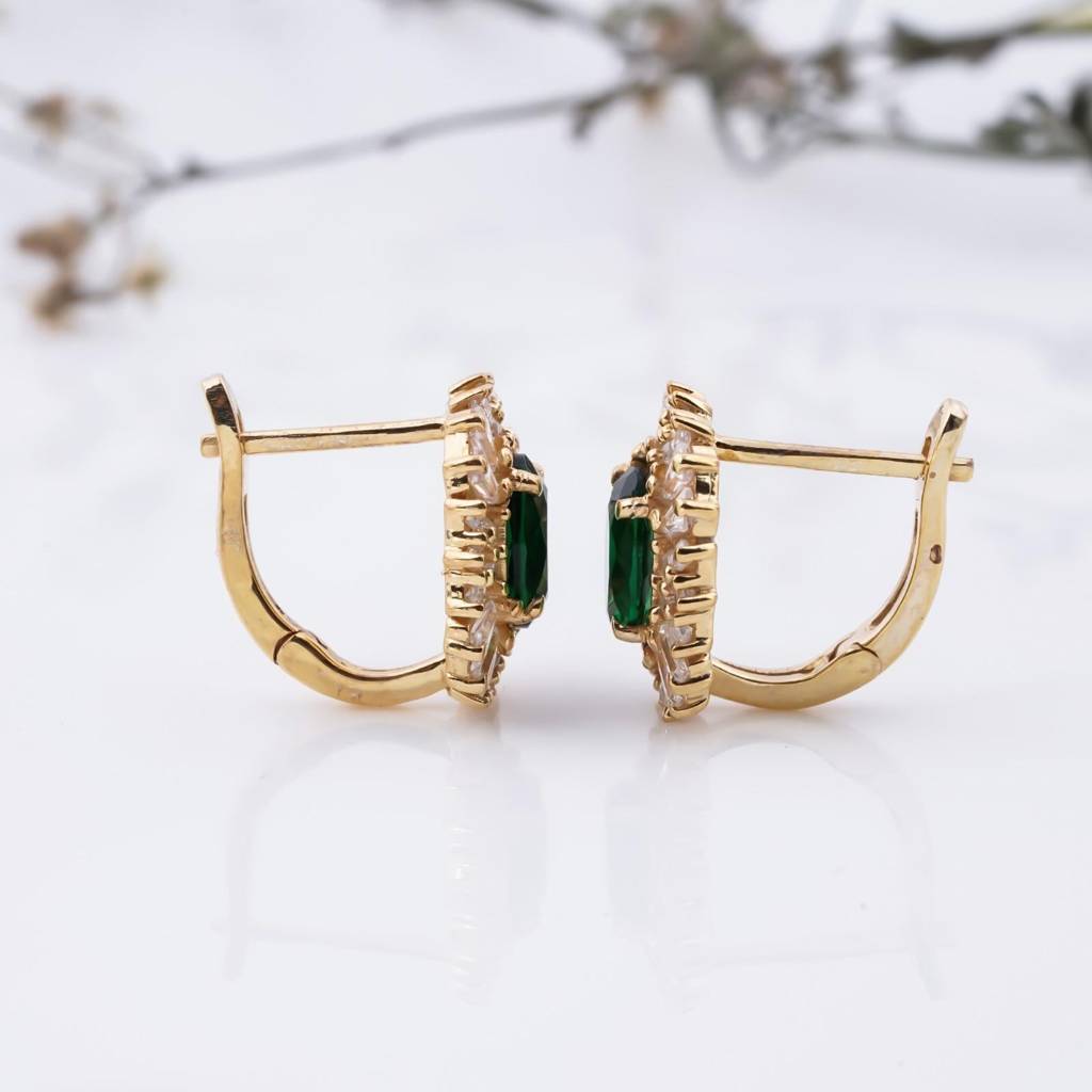 Golden Green Emerald & Moissanite Huggie Earrings : ZLM10066