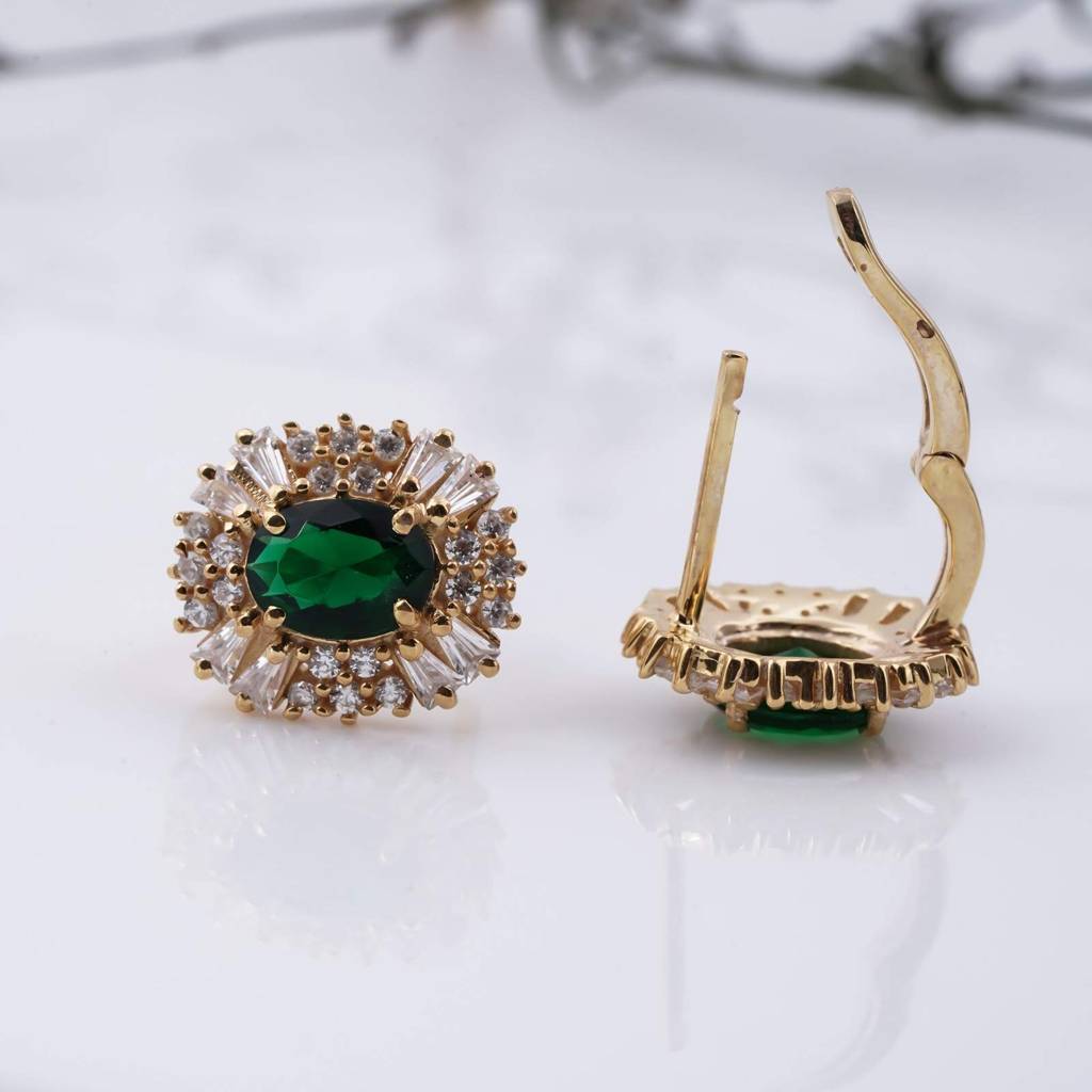 Golden Green Emerald & Moissanite Huggie Earrings : ZLM10066