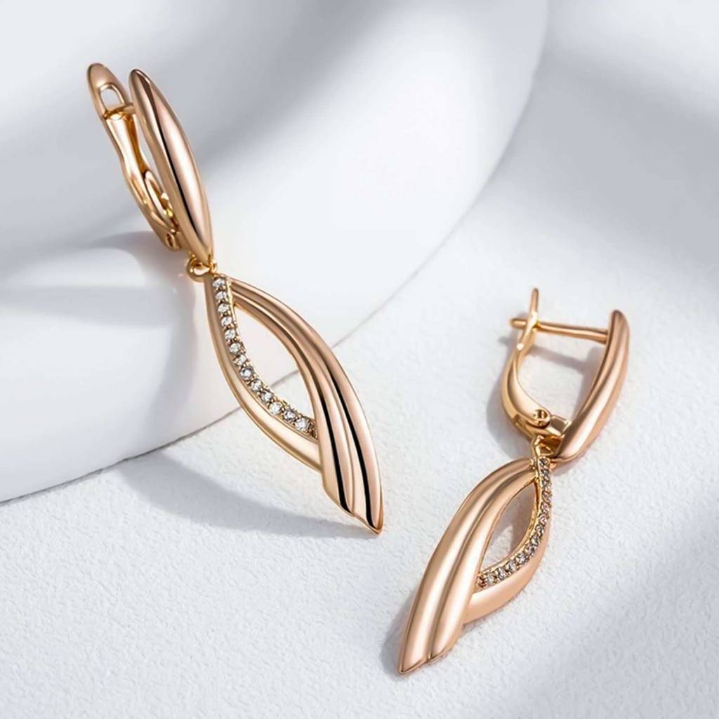 Rose Gold Moissanite Vintage Long Dangle Earrings : ZLM10076