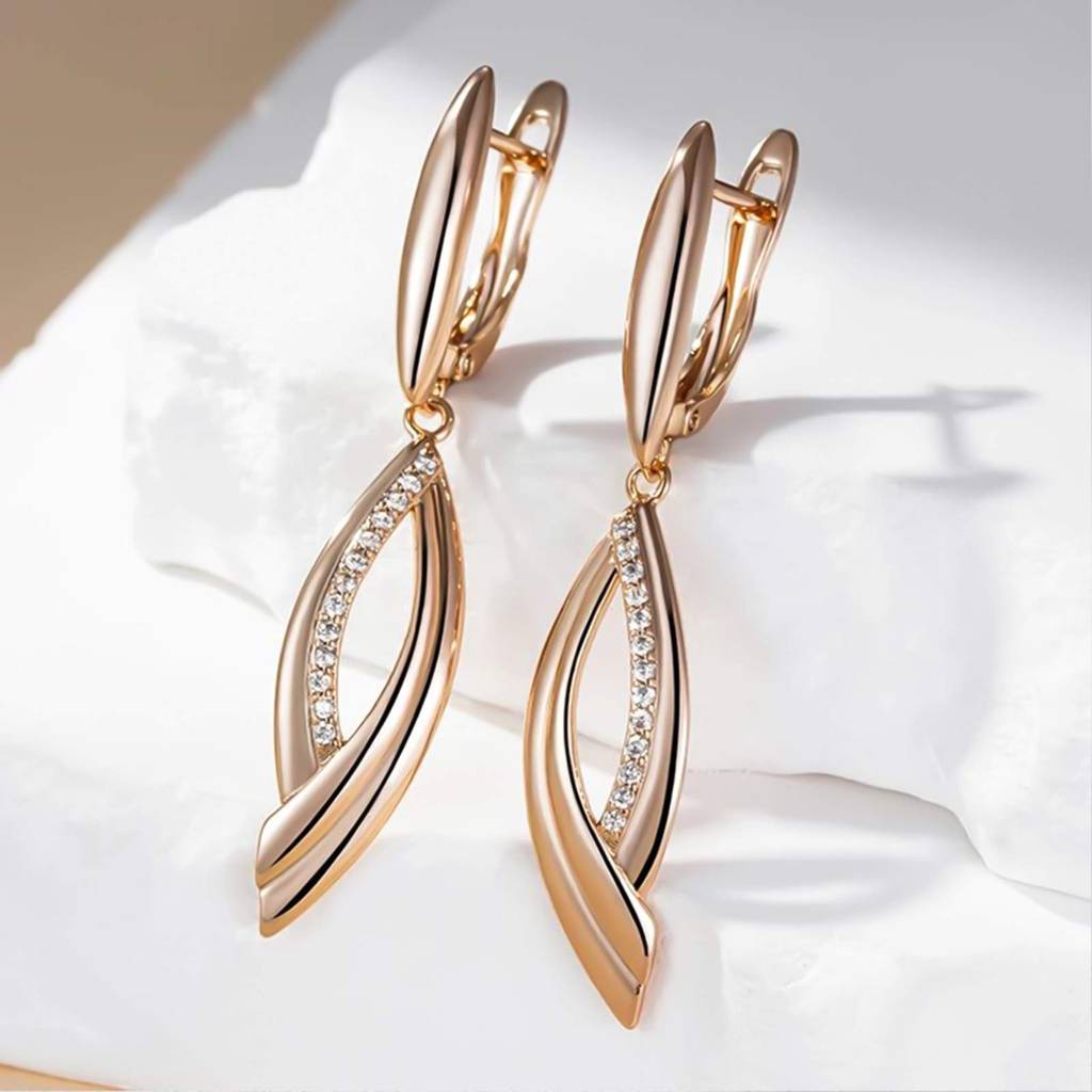 Rose Gold Moissanite Vintage Long Dangle Earrings : ZLM10076