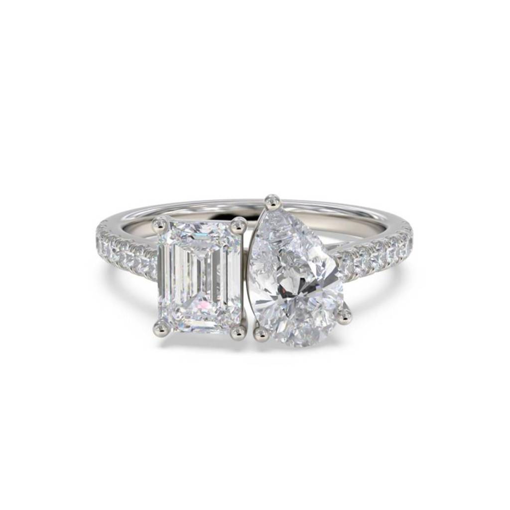 2.10 Carat Emerald & Pear Moissanite Dual Stone Accent Ring : ZLM10121_10